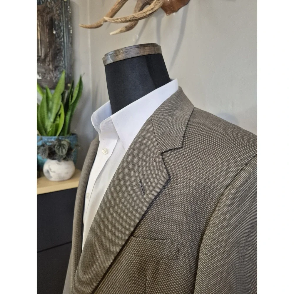 Hickey Freeman Mens Wool Sport Coat 41R Olive Green Made in USA 2 Button Jacket